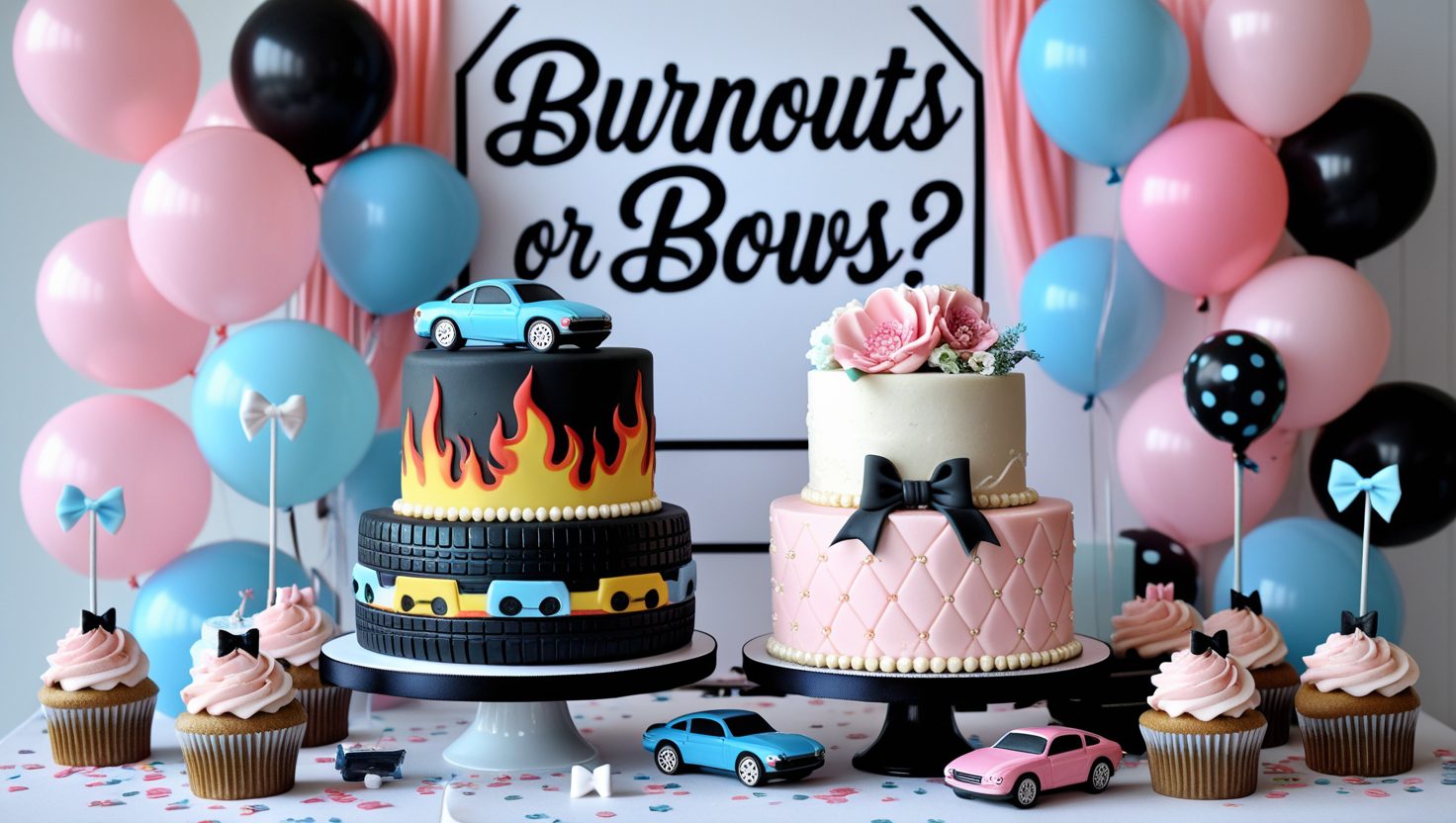 Gender Reveal Cake: Burnouts or Bows