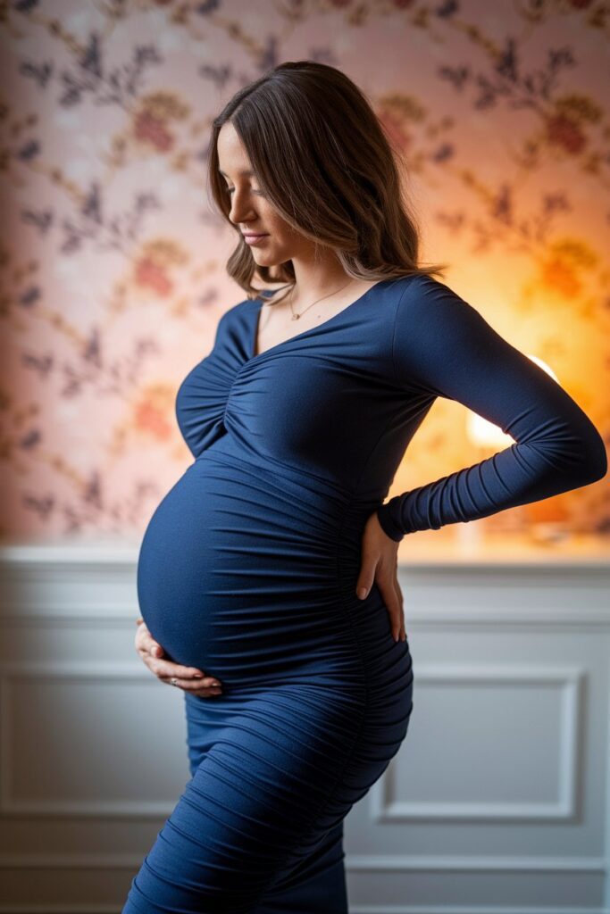 Navy Blue Ruched Maternity Dress