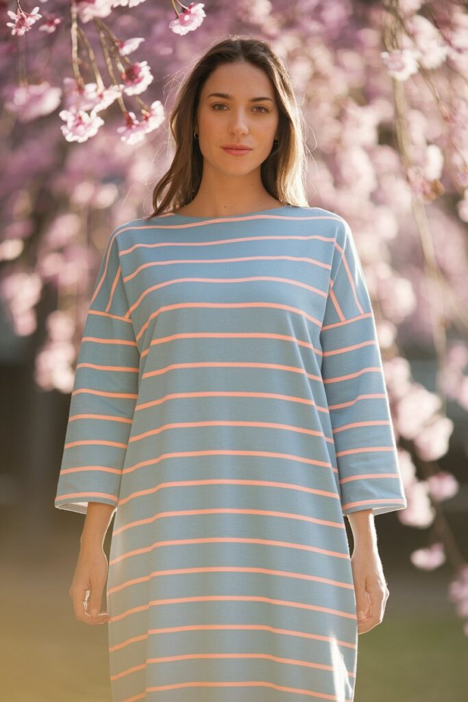Striped Blue and Pink Casual Dress